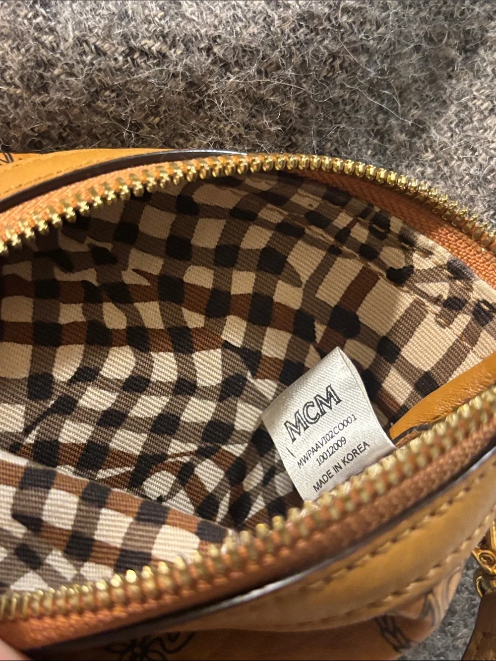 MCM Cognac Visetos Logo Zip Shoulder Bag